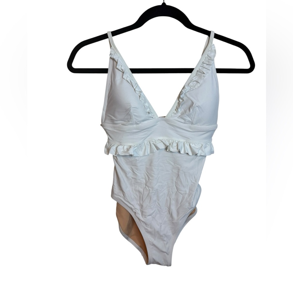J. Crew White Ruffle One-Piece Swimsuit